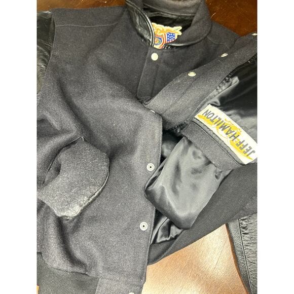 VTG 90s OGNER Motorcars Porche/Ferrari Jeff Hamilton Wool Leather Jacket - Picture 15 of 16